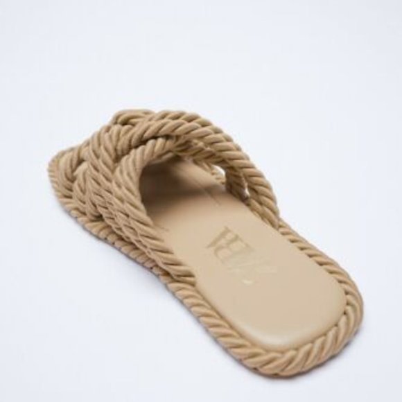 Zara Low Heel Knotted Sandals Taupe 2607/810 Size 37 Euro 6.5 US Women - Picture 5 of 10